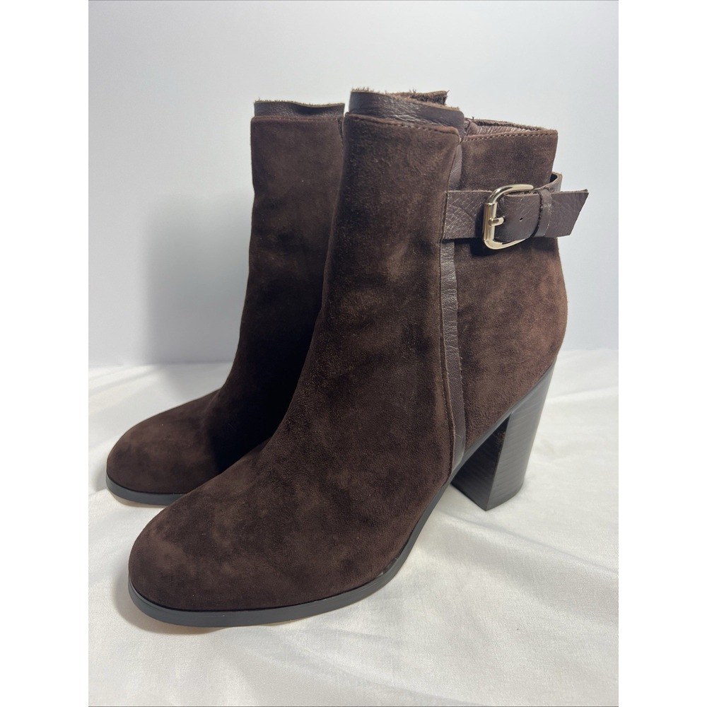 Lands End Women's Buckle Suede Ankle Boots "Spice Brown" Size 8